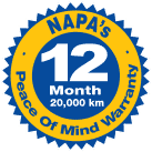 NAPA's peace of mind warranty logo.